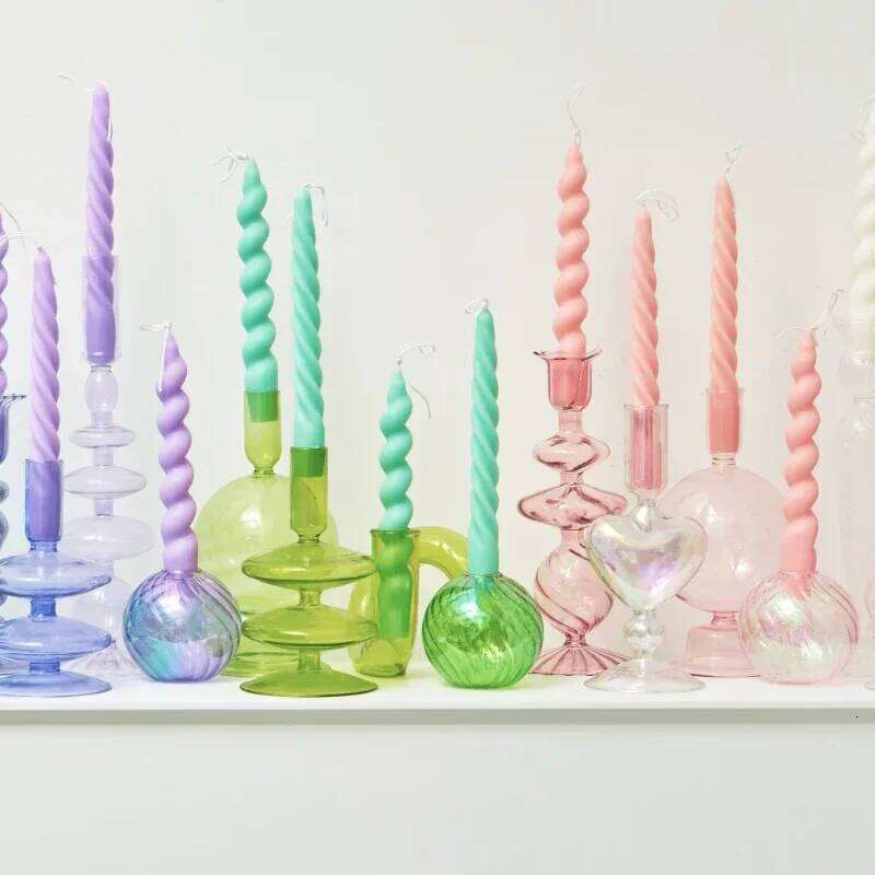 Decorative Candle Holders Colorful Glass Flower Vase for Home Wedding Decoration Centerpieces Candlestick Gift W260226