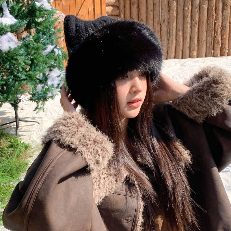 2026 Winter Plush Cat Ear Womens Fashion Winter Warm Ear Protection Pullover Hat Plush Ear Hat S260225