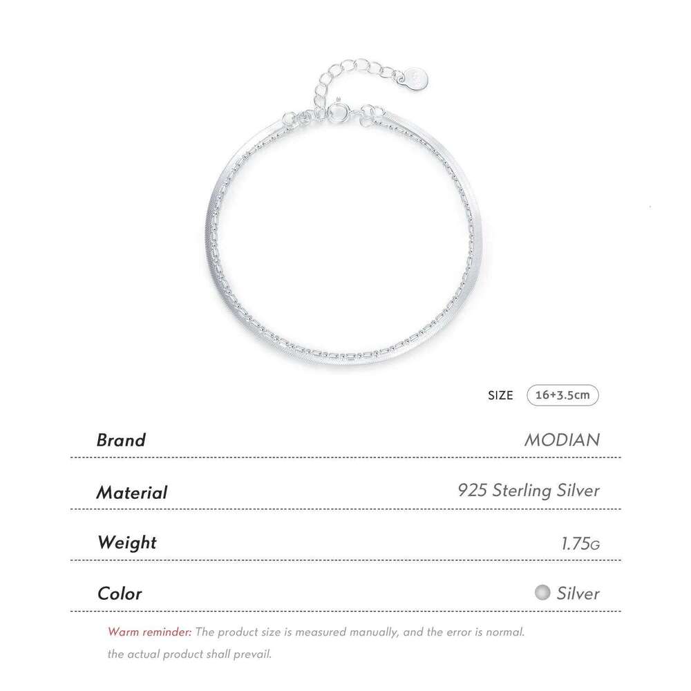 MODIAN 925 Sterling Silver Double Layer Snake & Link Chain Bracelets Trendy Platinum Plated Adjustable Jewelry For Women Gifts Z260225