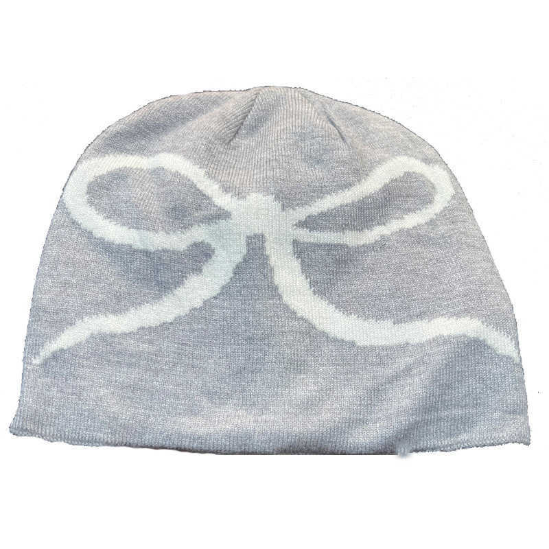 Korean Style Bowknot Knitted Black Beanie for Women Autumn and Winter Versatile Headwrap Large Head Circumference Face Slimming Knitted Hat S260225