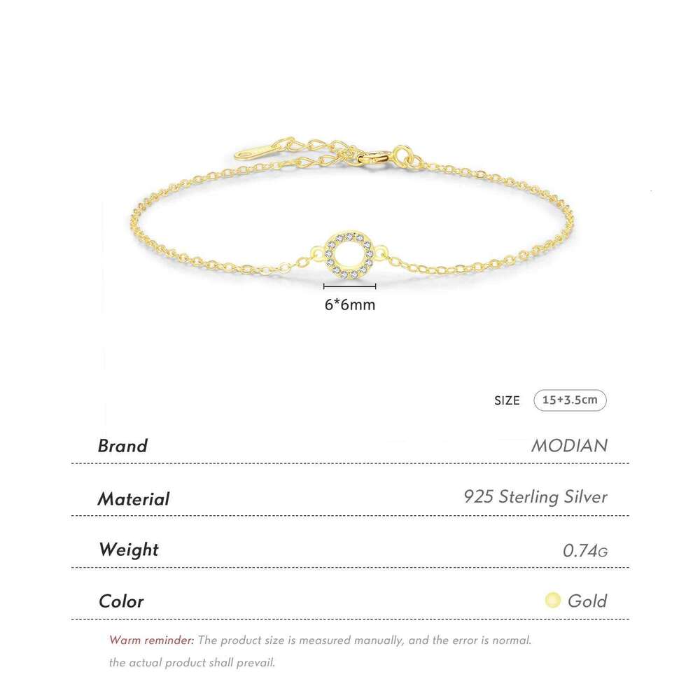 MODIAN Solid 925 Sterling Silver Simple Hollow Circle Clear CZ Bracelets Gold Color Link Chain For Women Girls Fine Jewelry Gift Z260225