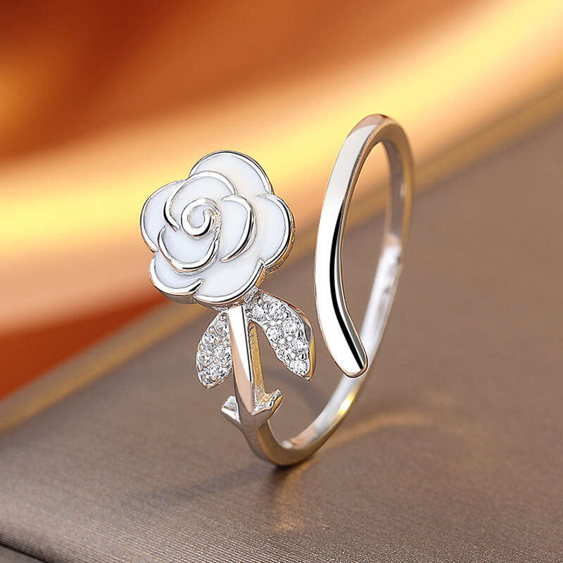 Sweet Camellia Open Ring High-end Feel Rose Flower Plain Band For Index Finger