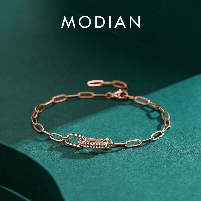 Modian Trendy 925 Sterling Silver Geometric Link Lock Bracelet for Women Classic Zirconia Chain Female Bracelets Fine Jewelry Z260225