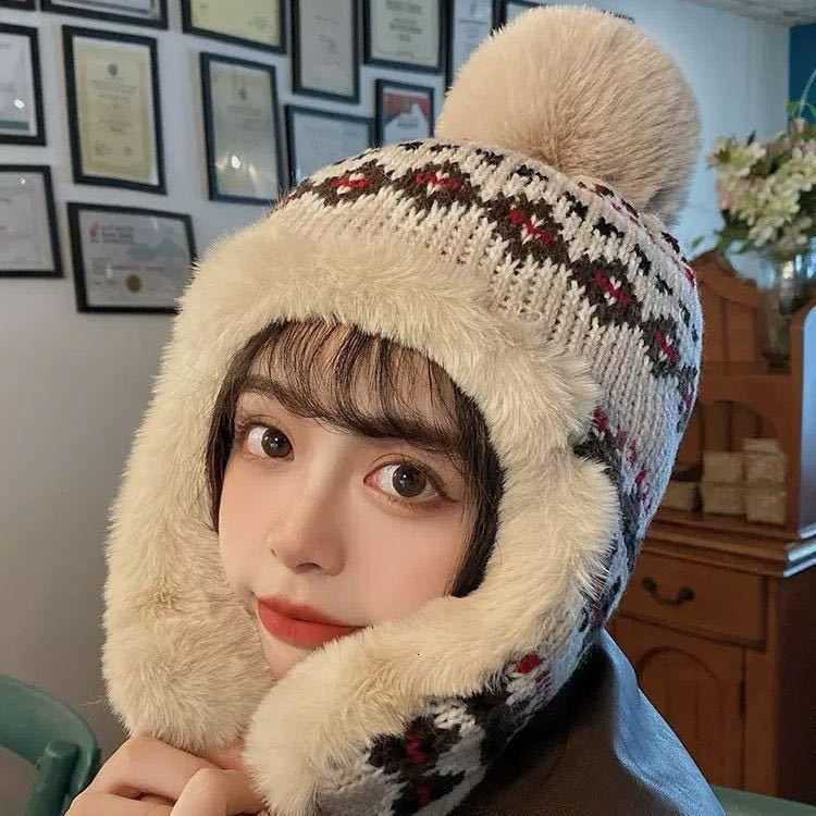 Winter Thickened Fleece-Lined Warm Lei Feng Hat for Women Knitted Jacquard Pattern Earflap Hat Northeast Cold-Proof Versatile Casual Hat S260225IERY