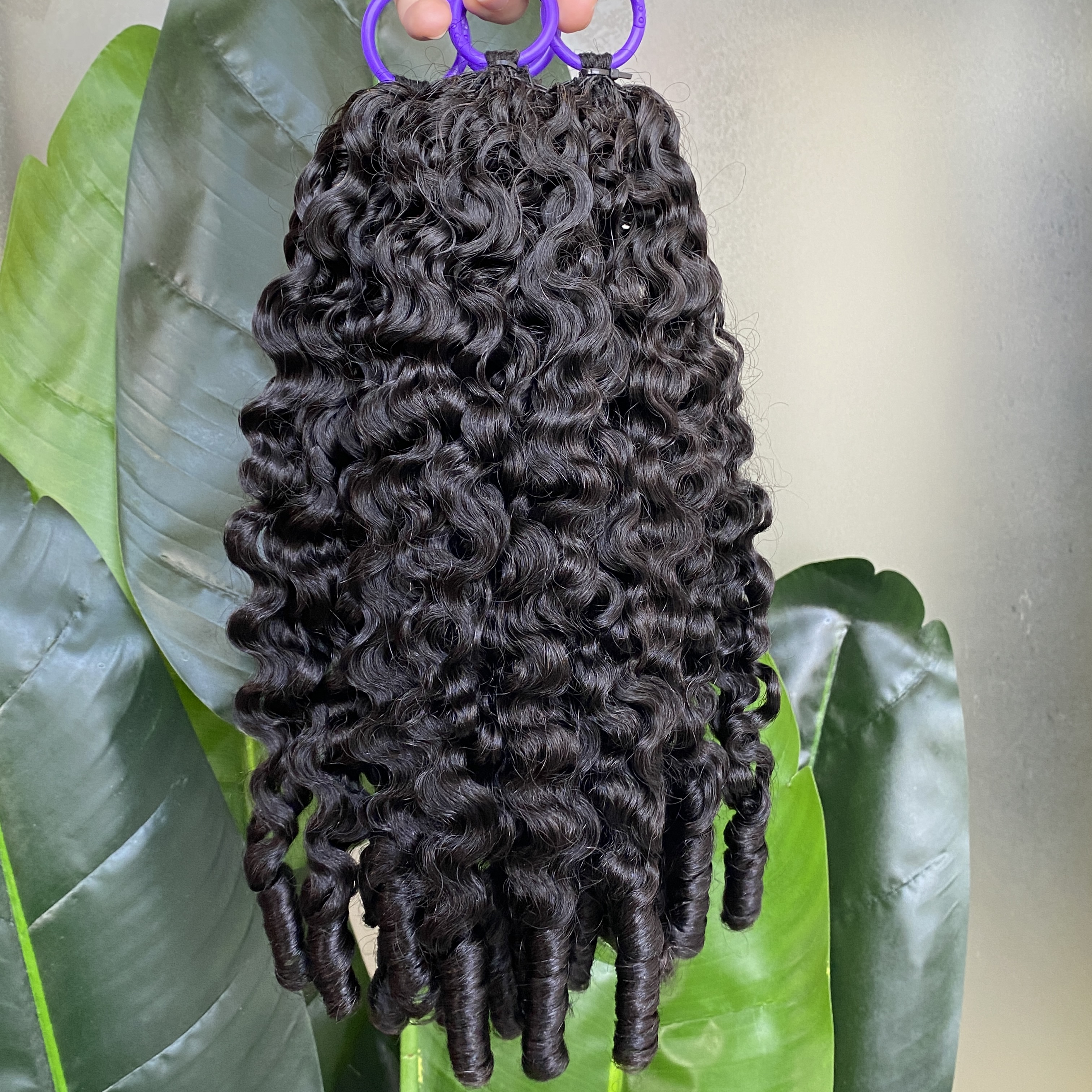 100% Raw Virgin Human Hair Natural Black BS Curl Burmese Spiral Curly Knotless Pre-Separated Feather Crochet Hair Extensions 4 Lots 50g/lot