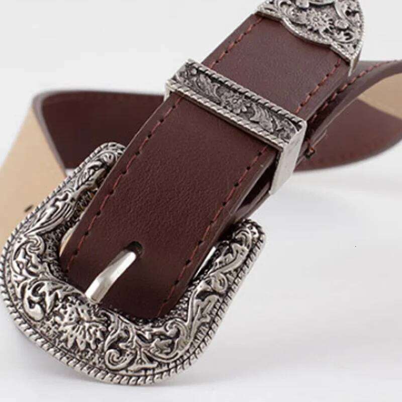 Vintage Western Carved Pin Buckle Women Punk Black Brown PU Leather Width Belt Female Jeans Straps Ladies Dresses Waistband Y260225