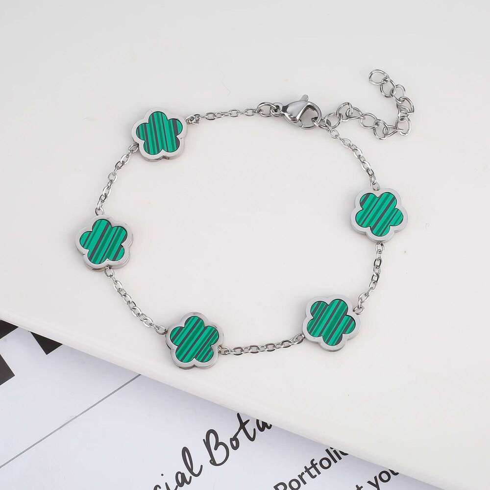 Silver Color New Design Plant Five Leaf Flower Bracelet Single sided Plum Blossom Stainless Steel Jewelry Women's Clover Z260225