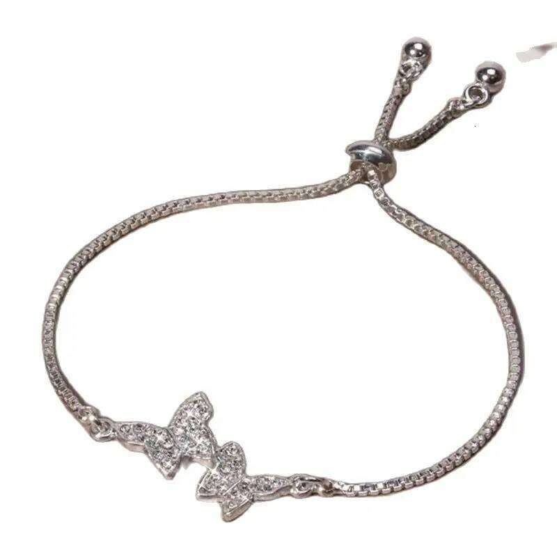 Korean New Luxury Silver Color Crystal Zircon Butterfly Women's Fashion Temperament Flower Adjustable Bracelet Jewelry Z260225