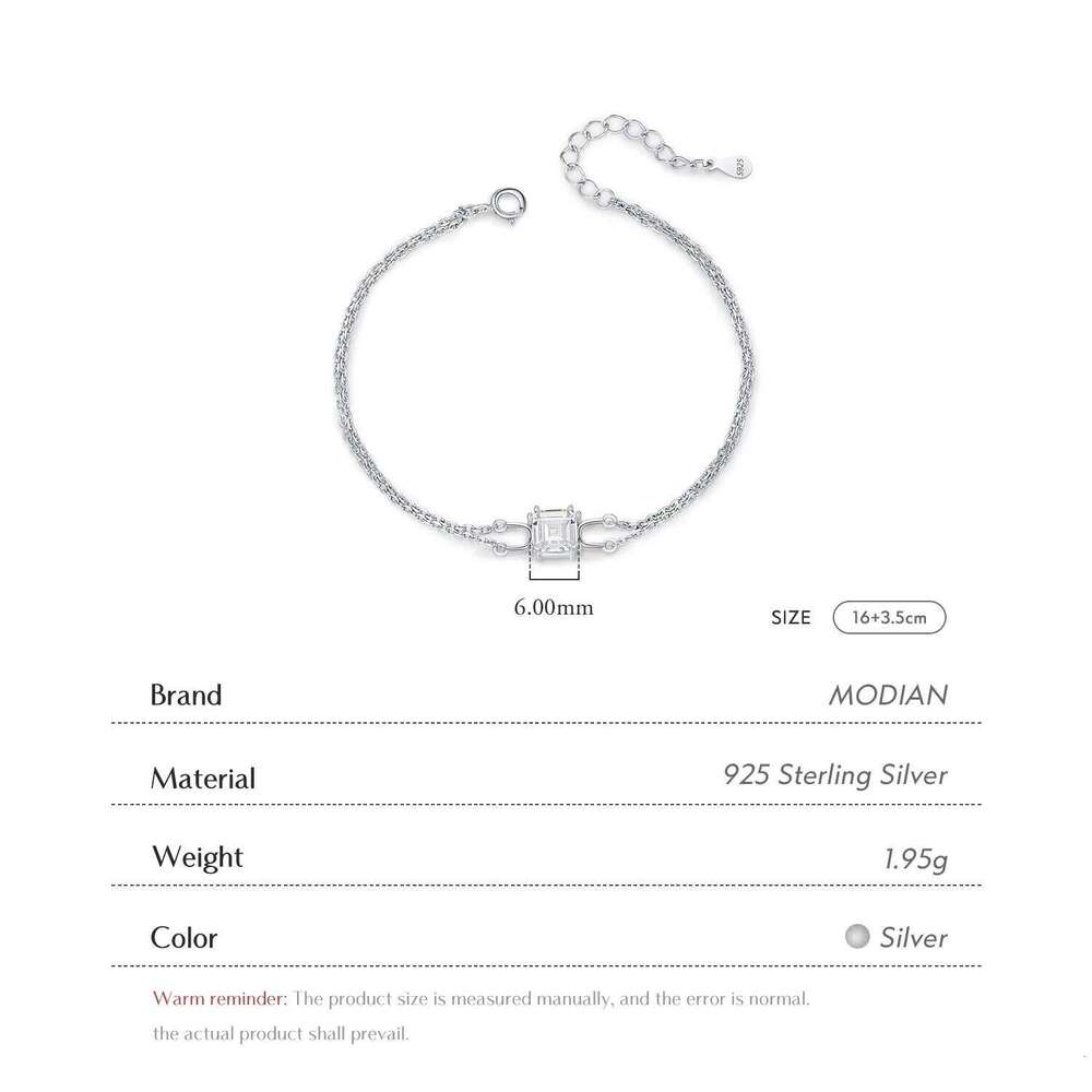 MODIAN 925 Sterling Silver Double Layer Link Chain Bracelet Shiny Square Emerald Cut Wedding Jewelry For Women Anniversary Gift Z260225