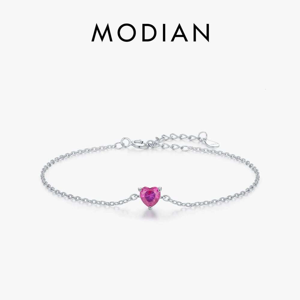 MODIAN 925 Sterling Silver Romantic Rose Red Zirconia Heart Bracelet Elegant Simple Link Chain For Women Fine Jewelry Gifts Z260225
