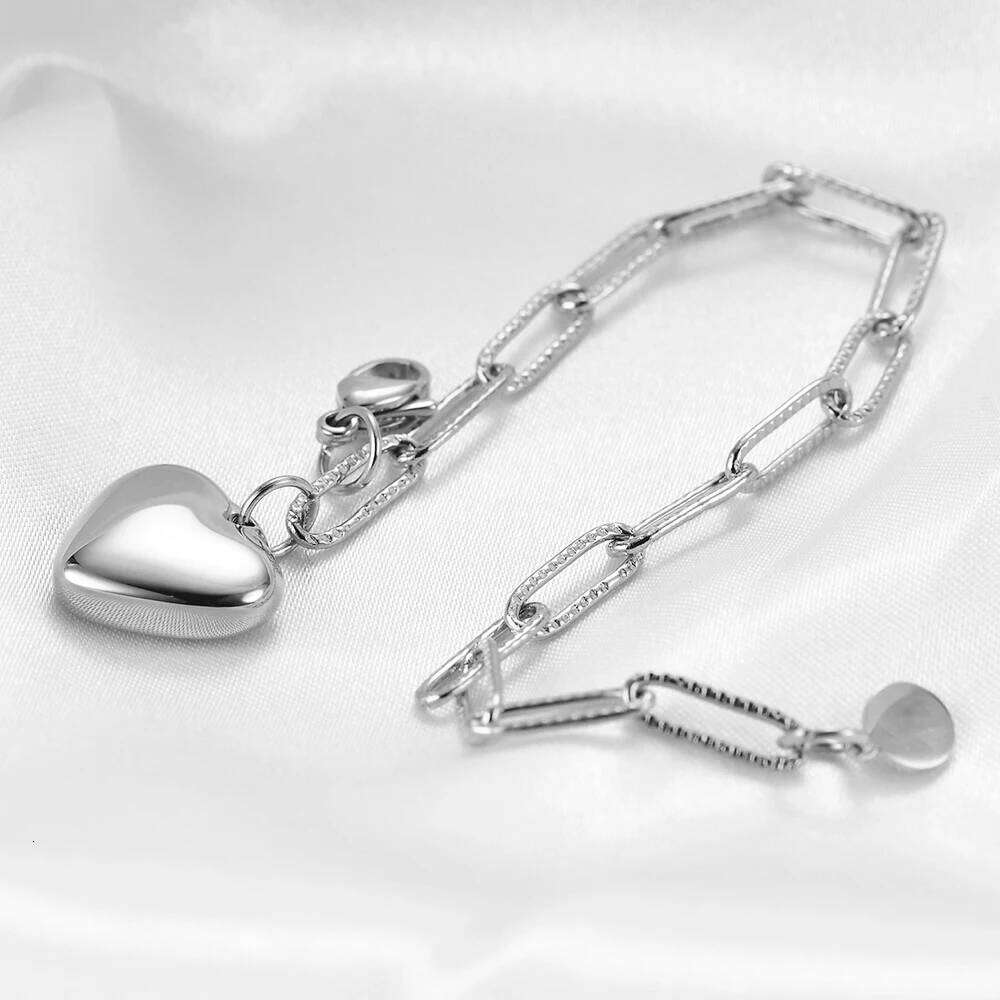 VQYSKO Stainless Steel For Women Heart Pendant Fashion Chain Bracelets women Thick Bracelet Jewelry Z260225