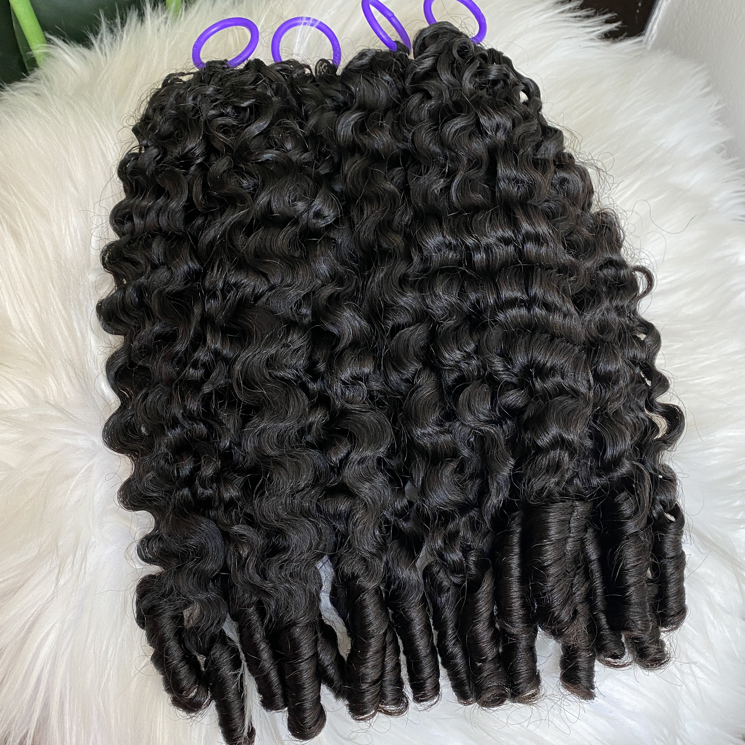 100% Raw Virgin Human Hair Natural Black BS Curl Burmese Spiral Curly Knotless Pre-Separated Feather Crochet Hair Extensions 4 Lots 50g/lot