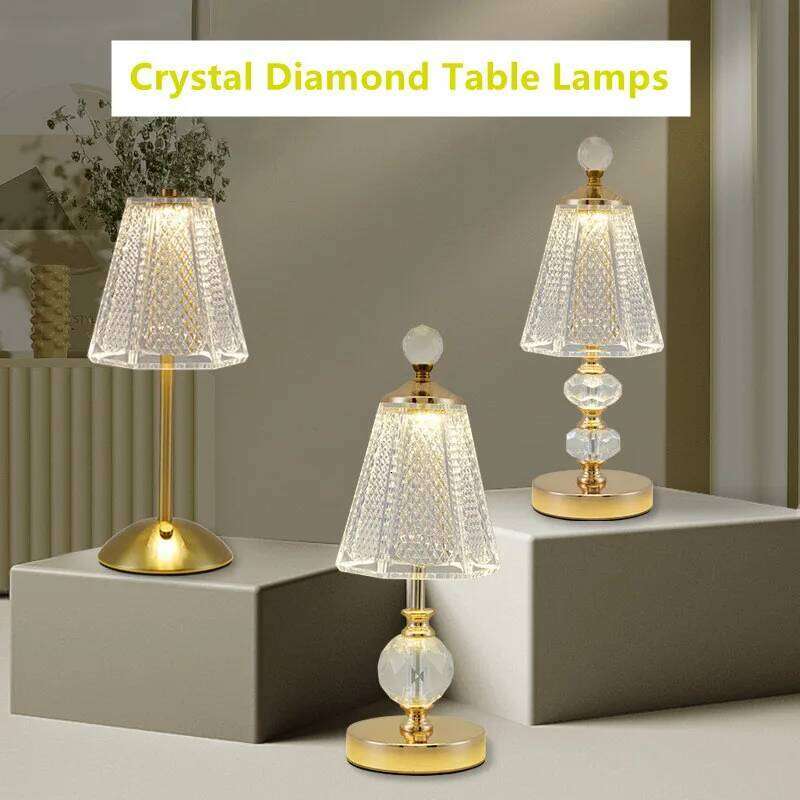 Crystal Diamond Table Lamps Retro Led Bar Desk Lamp USB Rechargeable Eye Protection Night Light for Bedroom Hotel Office H260225