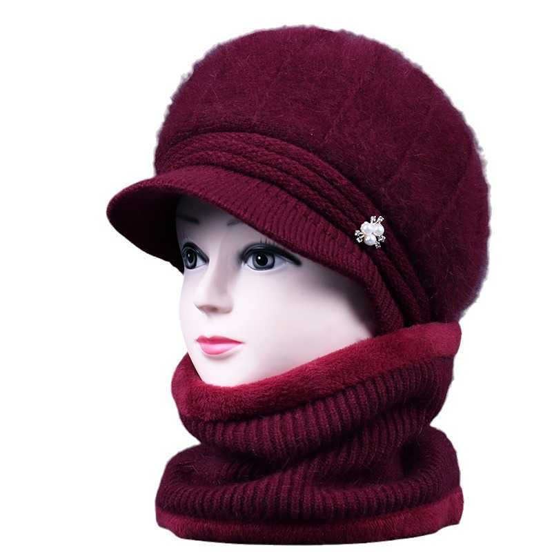 Winter mothers hat old womans grandmothers plush rabbit wool hat middle aged and old peoples warm hat thickened knitting cotton hat S260225