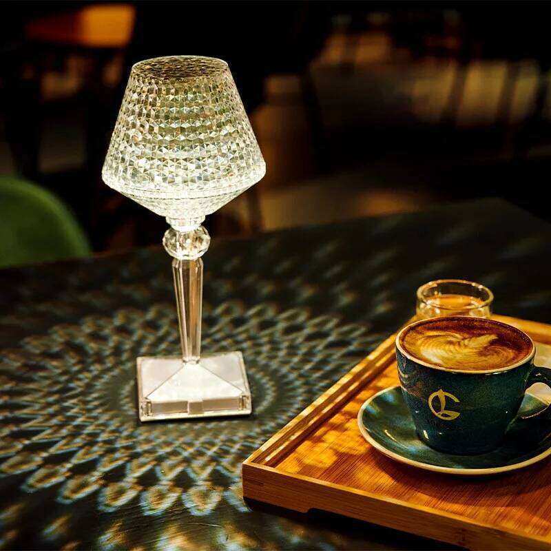 LED Acrylic Desk Diamond Crystal Table Lamp Creative Transparent Prism Night Light Touch Control For Bedroom Restaurant H260225
