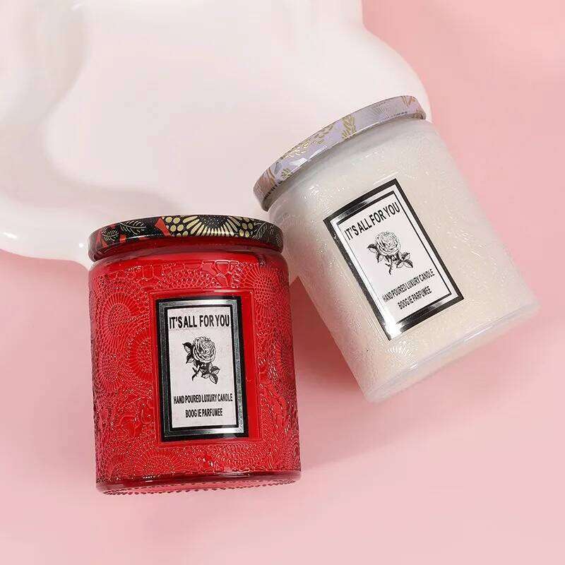 Soy Wax Candle Smokeless Aromatherapy Embossed Fragrance Glass Cup Home Decor Birthday Party Gift W260226