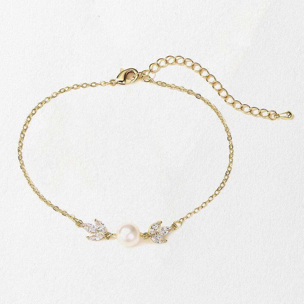 ZAKOL Fashion Leaf Cubic Zirconia Adjustable Bracelets For Women Girls Minimalist Pearl Zircon Charm Bracelet Wedding Jewelry Z260225