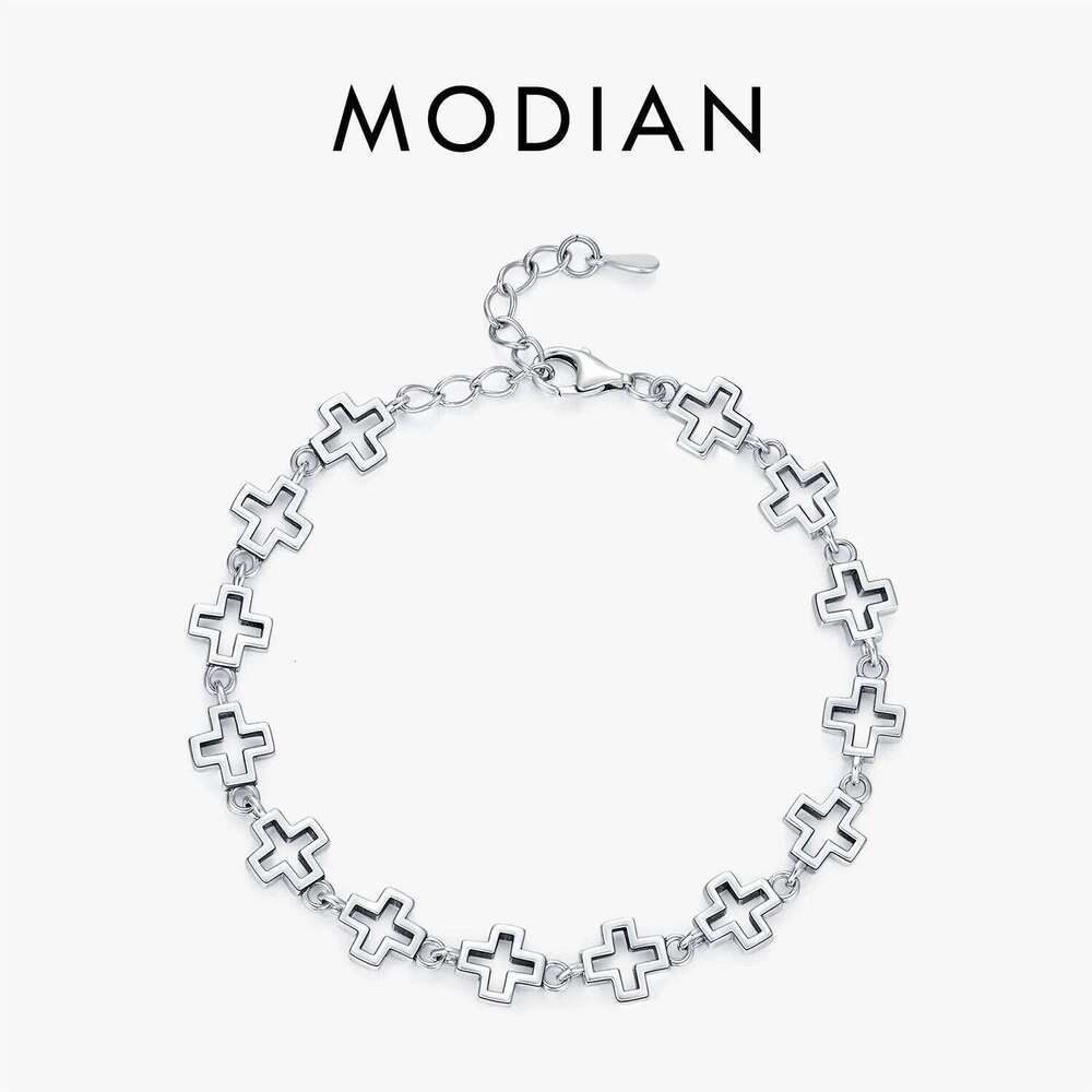 MODIAN 925 Sterling Silver Vintage Delicate Hallow Out Retro Cross Chain Stackable Bracelet For Women Men Unisex Fine Jewelry Z260225