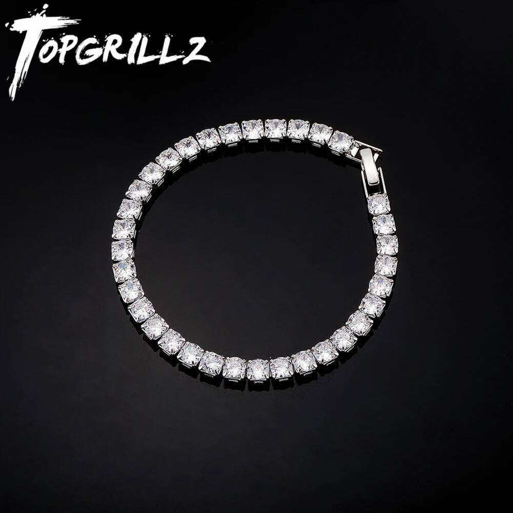TOPGRILLZ 3/4/5MM Micro Tennis Bracelet with New Fold Over Clasp Hip Hop Bling Iced Out Cubic Zirconia Jewelry Gift For Men Z260225