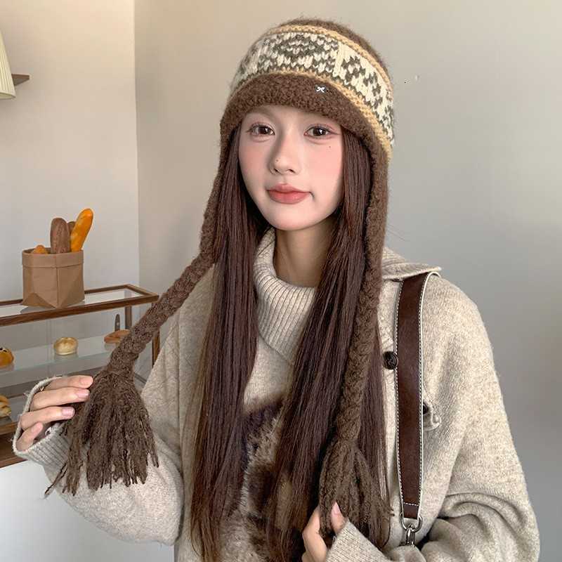 Knitted Beanie for Women with Large Head Circumference Winter Warmth Ear Protection High-End Blue Pullover Hat S260225