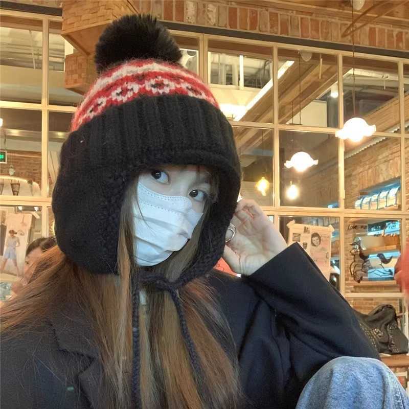 woolen hat for women versatile for autumn and winter warm knitted hat for large head circumference makes the face look smaller ear-protecting hat S260