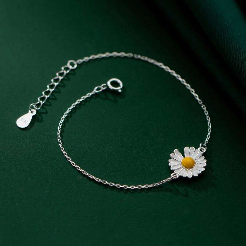MODIAN 925 Sterling Silver Enamel Daisy Plant Simple Link Bracelet Fashion Charm Chain Jewelry For Women Valentine's Day Gifts Z260225