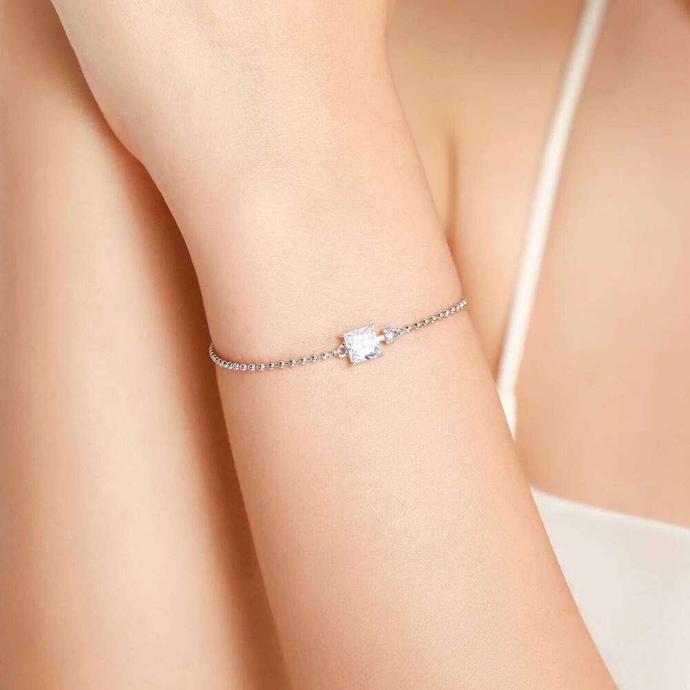 Modian Classic Square Clear CZ Bracelets Solid 925 Sterling Silver Charm Beads Chain Bracelet For Women Wedding Fine Jewelry Z260225