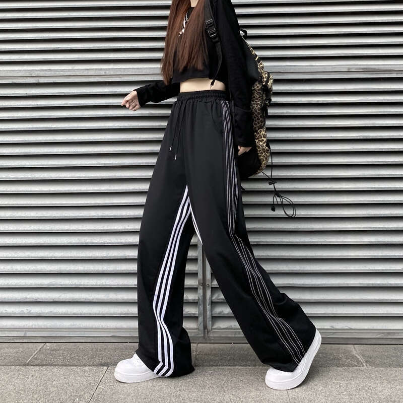 Mardi Hefxessdr American Style Straight Leg Wide Sports Sweatpants for Women Summer Three Length Stripe Casual Trousers Long Pants sweatpants casual p