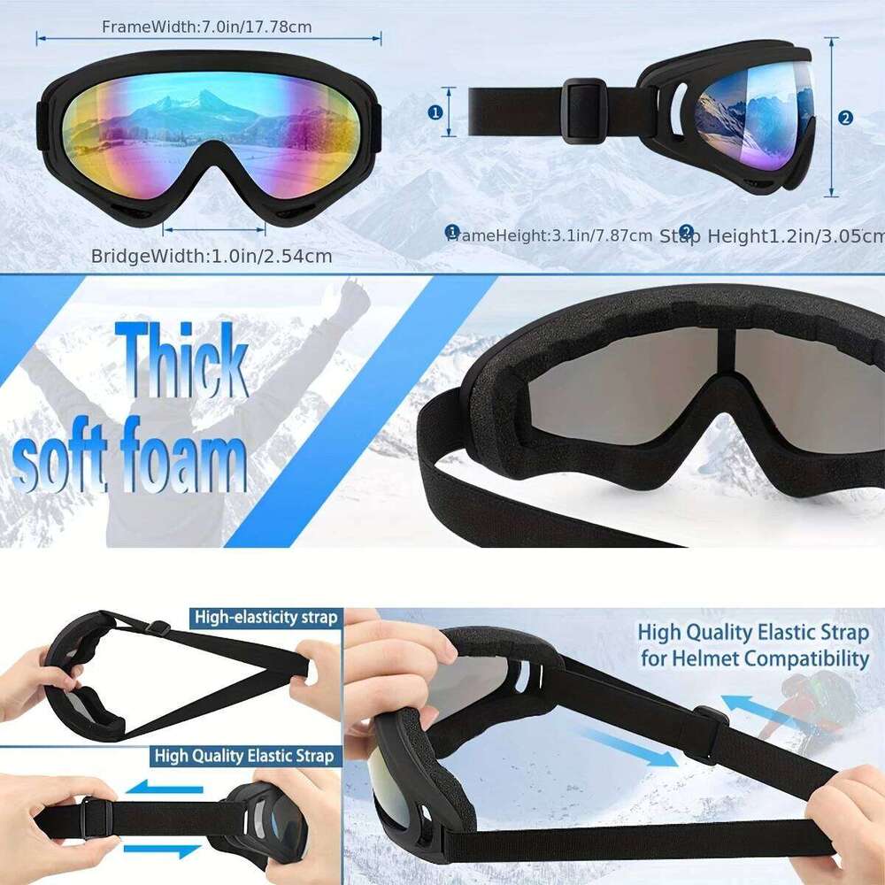 1 Pair Unisex Ski Snowboard Goggles with, -Glare & Adjustable Strap - Gradient Dark Blue/Black for Snowboarding Z260225