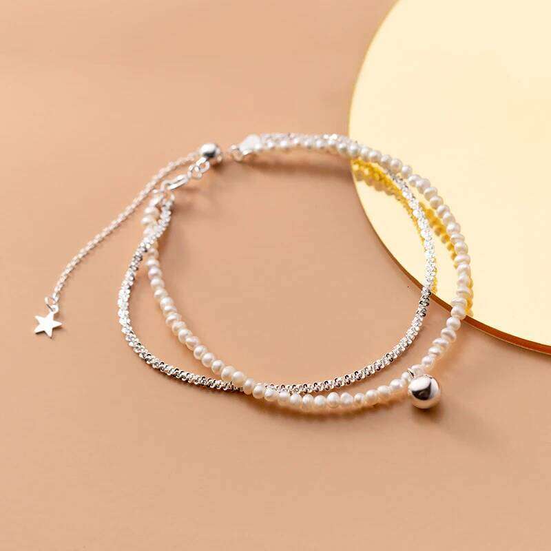 Modian 100% 925 Sterling Silver Double Layer Natural Pearls Adjustable Dazzling Chain Bracelets For Women Fine Jewelry 2021 New Z260225