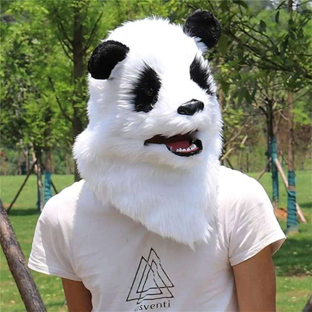 Plush Panda Head Mask, Moving Mouth Bear Cosplay, Halloween Party Costume, Premium 26W0226