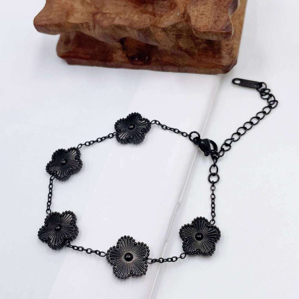 High Quality Black/Gold/Silver Stainless Steel Laser Ladies Adjustable Bracelet Classic Luxury for Man Woman Jewelry Gift Clover Z260225