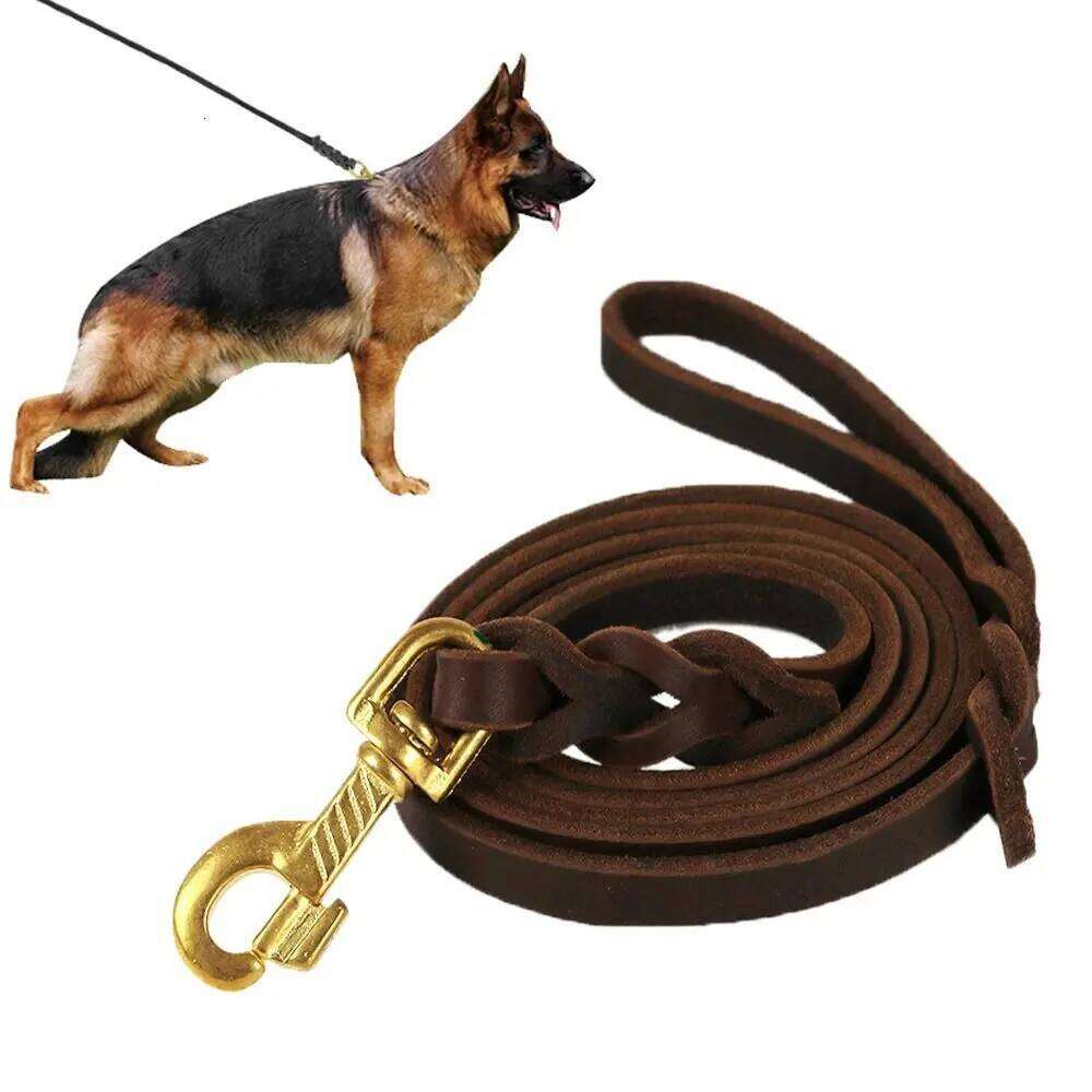With Copper Hook Leather Braided Leash Products Long Soft Dog Traction Rope Durable Brown Medium Large Pet