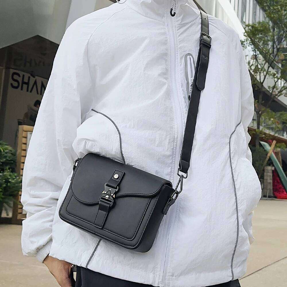 Single Shoulder Men's Genuine Cowhide Leather, Niche Design, Casual Crossbody Bag, Trendy Texture, Small Square Bag H260225