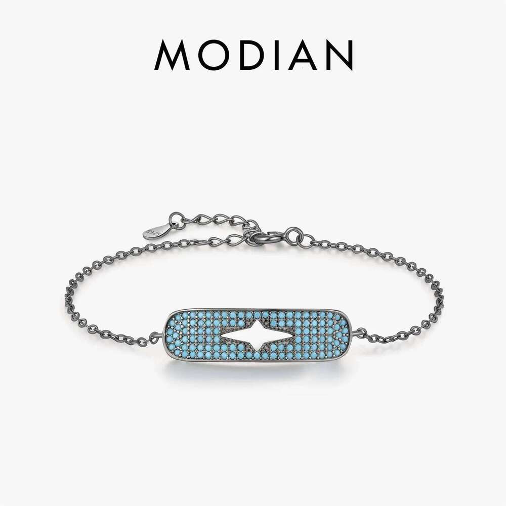 MODIAN Original Hollow Starlight 925 Sterling Silver Turquoise Black Punk Link Chain Bracelet For Women Fine Jewelry Z260225