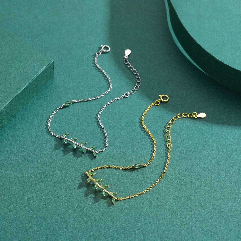 MODIAN 925 Sterling Silver Green Leaf Zirconia Adjustable Link Chain Bracelet For Women Fashion Wedding Jewelry Accessories Z260225