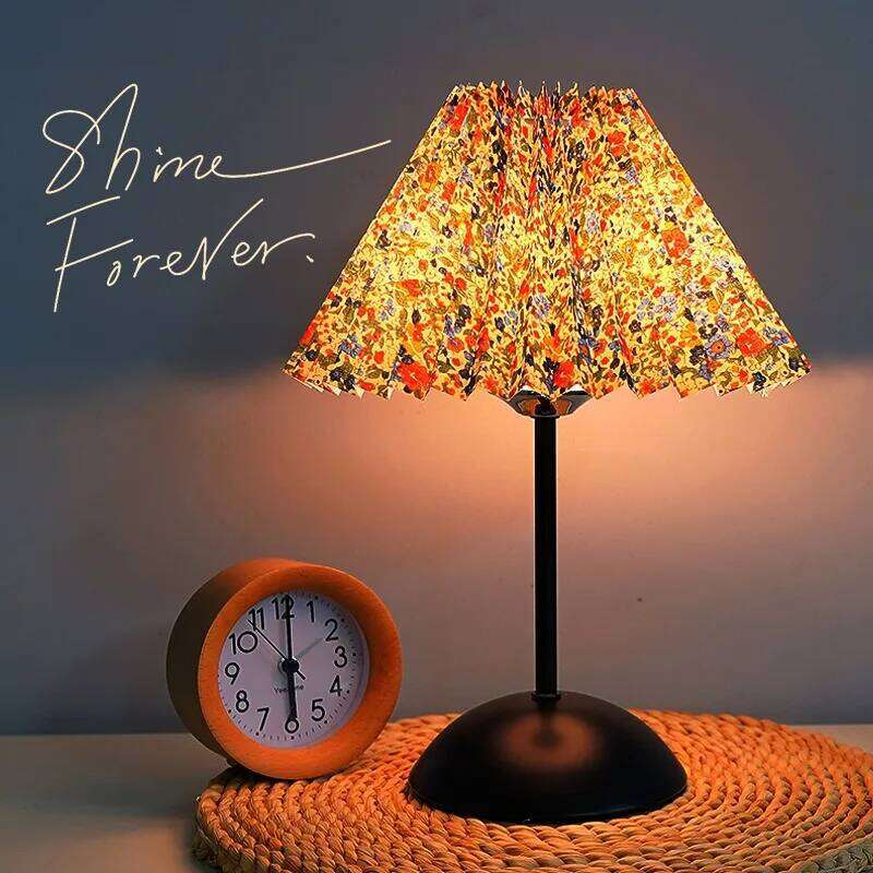 Nordic Creative Retro Table American Metal Dormitory Bedroom Sleeping Bedside Lamp Pleated Umbrella Night Light Atmosphere H260225
