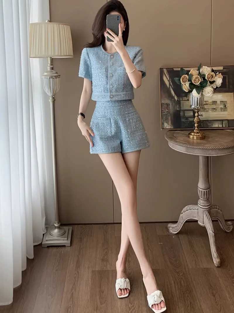 2026 New In Women's Two Piece Set, Short Sleeve Jacket & High Waisted Shorts Matching OutfitT260226