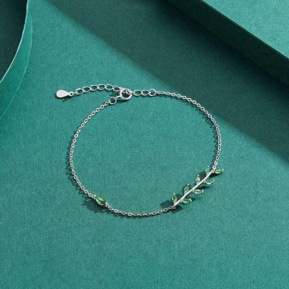MODIAN 925 Sterling Silver Green Leaf Zirconia Adjustable Link Chain Bracelet For Women Fashion Wedding Jewelry Accessories Z260225
