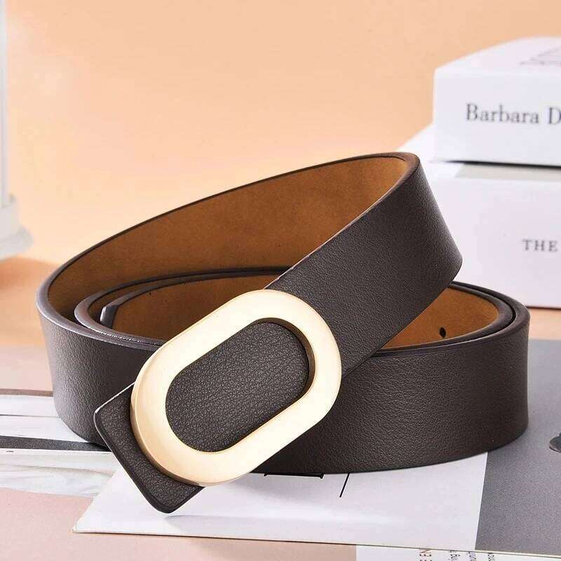 For Women Round Square Pin Buckle Jeans Black Chic Luxury Brand Designer Leather Belt Female Y260225