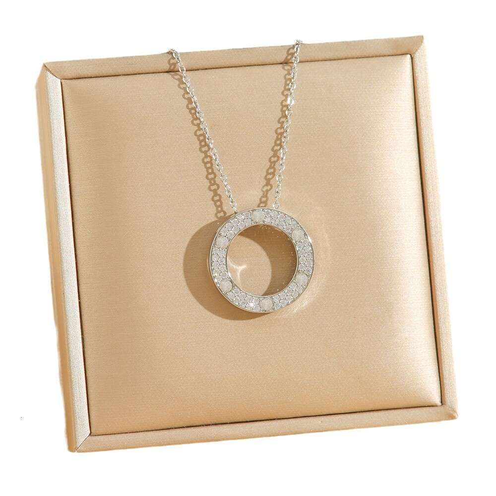 Large Inlaid Round Cake Titanium Steel Necklace For Women Non-fading High-end Light Luxury Full Diamond Pendant Jewelry