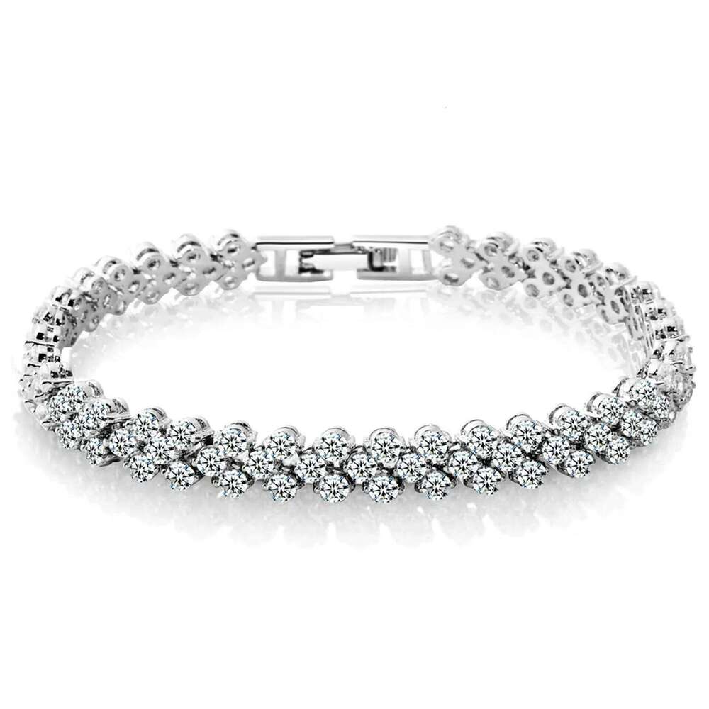 Chain-link tennis Roman chain bracelet, women's zircon crystal diamond-encrusted fashion jewelry, full-diamond silver Z260225