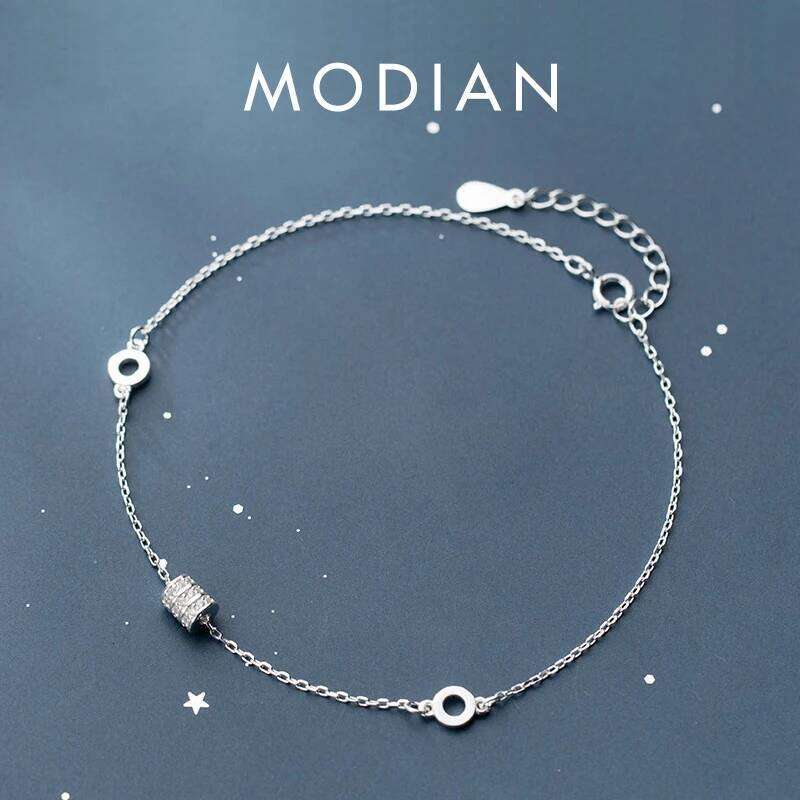 Modian 2025 New Fashion Geometric Round Charm Luxury Bracelet For Women 925 Sterling Sparkling Link Tennis Silver Jewelry Z260225