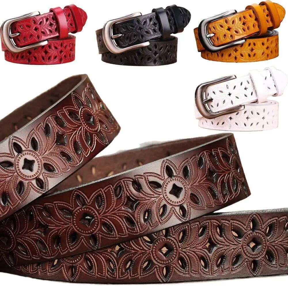 Women Vintage Hollow Ladies Dress Strap Waist Band Pin Buckle Waistband Leather Belt Y260225