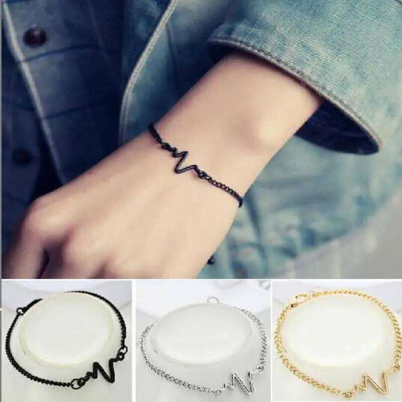 2018 New Fashion Simple Personality Bileklik Ecg Figure Lightning Couple Heartbeat Frequency Bracelet Pulseras Mujer Z260225