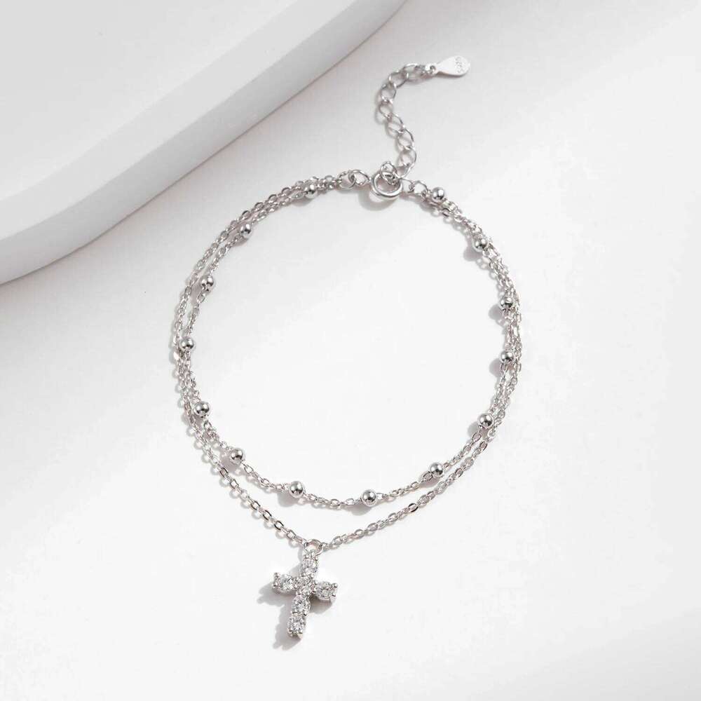 MODIAN Exquisite Cross CZ Bracelet 925 Sterling Silver Stackable Double Layer Link Chain Beads Bracelets For Women Fine Jewelry Z260225