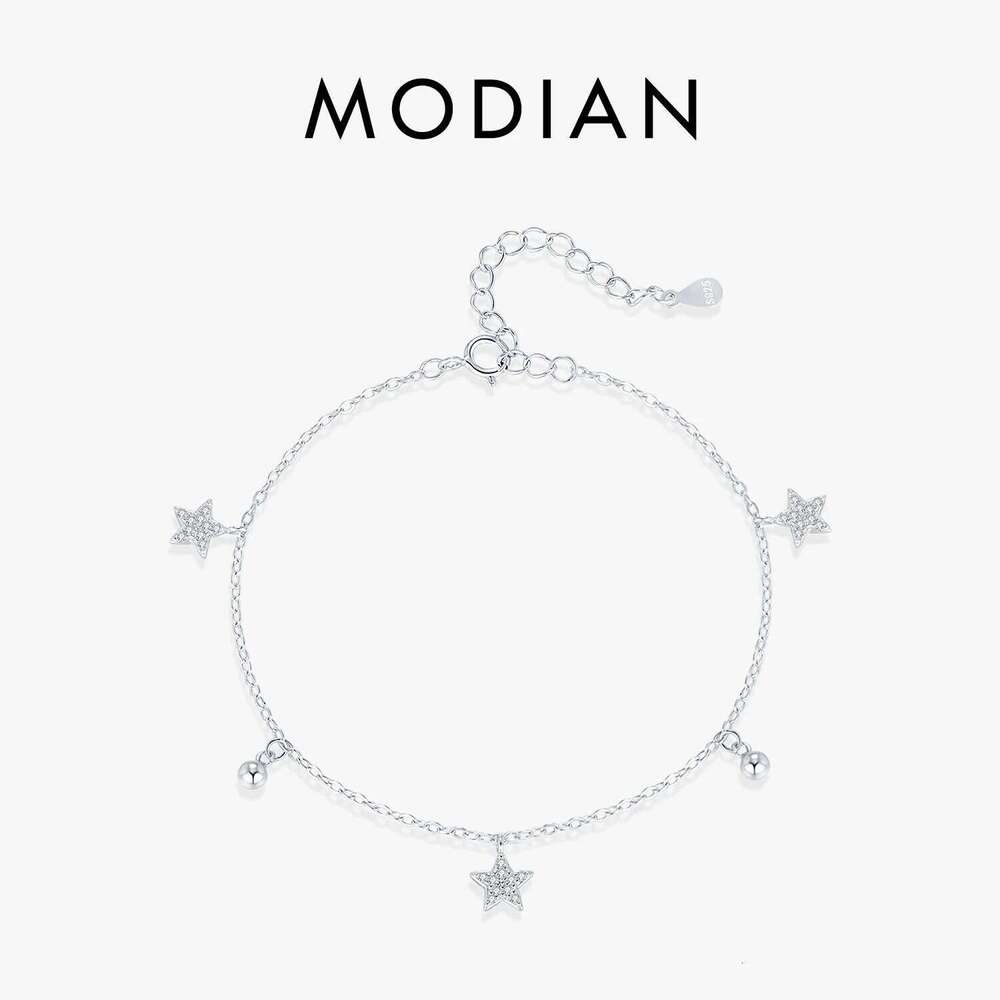 MODIAN 925 Sterling Silver Stars & Beads Charm Pendant Bracelets Gold Color Stackable Link Chain For Women Party Jewelry Z260225