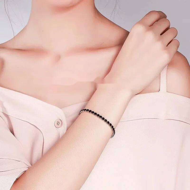 4mm 18cm Brass Gold Color Full Round Black CZ Tennis Bracelet & Bangles For Women Girls Jewelry Braceletes Pulseras Bracciali Z260225