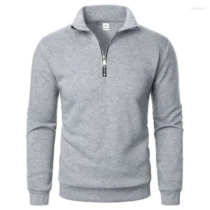 Men's Polos Spring Autumn Casual Soft Fleece Half Zipper Stand Collar Sweatshirt Trend Simple Slim Men Pullover Long Sleeve Tops