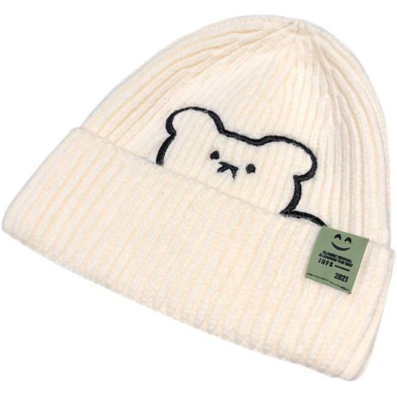 Womens Autumn and Winter Versatile Cute Bear Embroidered Woolen Hat Warm Ear Protection Smiley Face Knit Hat Parent-Child Hat S260225